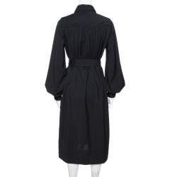 Pre Owned Celine Black Wool Belted Shirt Dress S