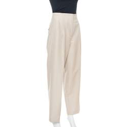 Pre Owned Celine Beige Wool High Waist Trousers S