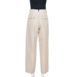 Pre Owned Celine Beige Wool High Waist Trousers S