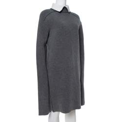 Celine Grey Wool Contrast Turtle Neck Sweater Dress S