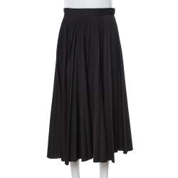 Celine Black Wool Pleated Midi Skirt S