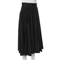 Celine Black Wool Pleated Midi Skirt S