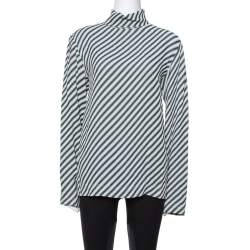 Celine Black Diagonal Stripe Textured Turtle Neck Top S