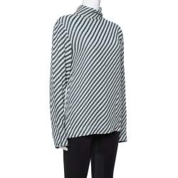 Celine Black Diagonal Stripe Textured Turtle Neck Top S