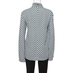 Celine Black Diagonal Stripe Textured Turtle Neck Top S