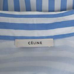 Pre Owned Celine Blue & White Striped Cotton Button Front Tunic S