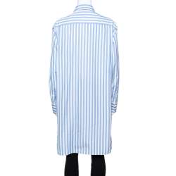 Pre Owned Celine Blue & White Striped Cotton Button Front Tunic S