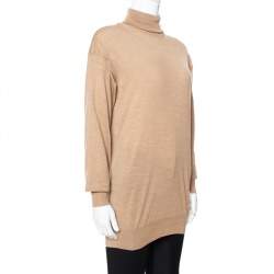 Pre Owned Celine Dark Beige Wool Contrast Stitch Detail Sweater S