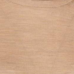 Pre Owned Celine Dark Beige Wool Contrast Stitch Detail Sweater S