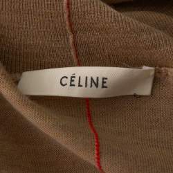 Pre Owned Celine Dark Beige Wool Contrast Stitch Detail Sweater S