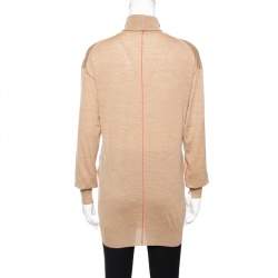 Pre Owned Celine Dark Beige Wool Contrast Stitch Detail Sweater S