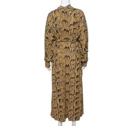 Pre Owned Celine Mustard Snake Print Jersey Belted Maxi Dress S