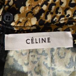 Pre Owned Celine Mustard Snake Print Jersey Belted Maxi Dress S