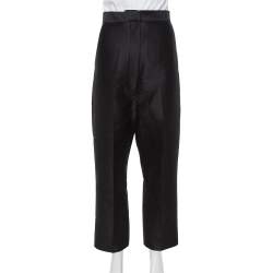 Pre Owned Celine Black Wool & Silk High Waist Tapered Trousers S
