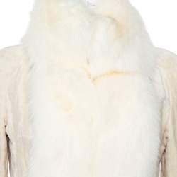 Pre Owned Celine Cream Velvet Fox Fur Lined Coat M
