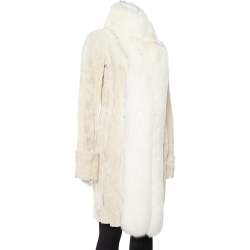 Pre Owned Celine Cream Velvet Fox Fur Lined Coat M