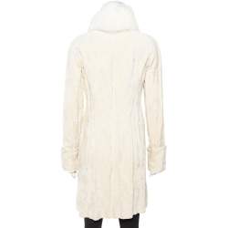 Pre Owned Celine Cream Velvet Fox Fur Lined Coat M