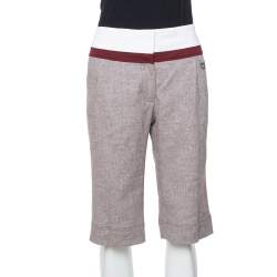Celine Beige Linen Contrast Waist Band Shorts M