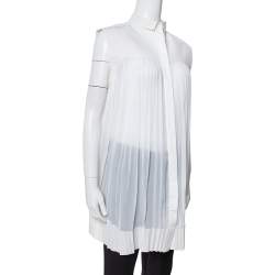 Celine Off White Cotton Pleated High Low Hem Blouse M