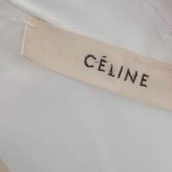 Celine Off White Cotton Pleated High Low Hem Blouse M