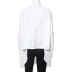 Celine Off White Cotton Pleated High Low Hem Blouse M