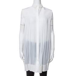 Celine Off White Cotton Pleated High Low Hem Blouse M