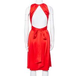 Celine Red Satin Open Back Bow Tie Waist Dress S