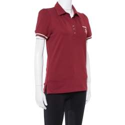 Celine Maroon Cotton Pique Logo Embroidered Polo T-Shirt M