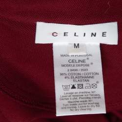 Celine Maroon Cotton Pique Logo Embroidered Polo T-Shirt M