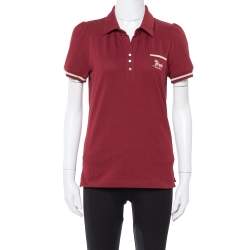 Celine Maroon Cotton Pique Logo Embroidered Polo T-Shirt M