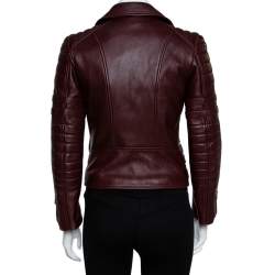 Celine Burgundy Leather Biker Jacket S 