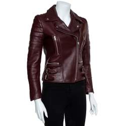 Celine Burgundy Leather Biker Jacket S 
