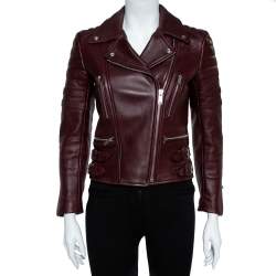 Celine Burgundy Leather Biker Jacket S 
