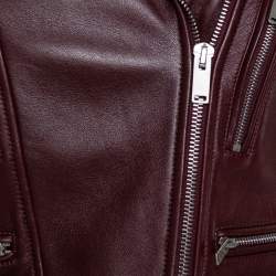 Celine Burgundy Leather Biker Jacket S 