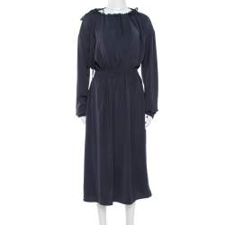 Pre Owned Celine Navy Blue Scoop Neck Full Sleeve Midi Dress M