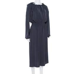 Pre Owned Celine Navy Blue Scoop Neck Full Sleeve Midi Dress M