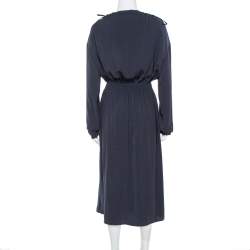 Pre Owned Celine Navy Blue Scoop Neck Full Sleeve Midi Dress M