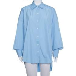 Celine Blue Cotton Paneled Oversized Shirt M 