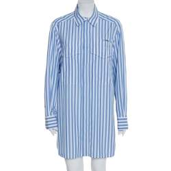 Celine Blue Striped Cotton Patch Pocket Detail Shirt Dress L