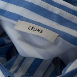 Celine Blue Striped Cotton Patch Pocket Detail Shirt Dress L