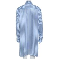 Celine Blue Striped Cotton Patch Pocket Detail Shirt Dress L