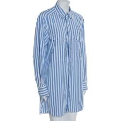 Celine Blue Striped Cotton Patch Pocket Detail Shirt Dress L