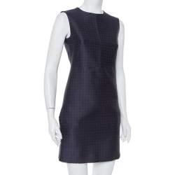 Celine Navy Blue Brocade Sleeveless Sheath Dress S