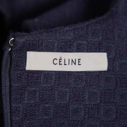 Celine Navy Blue Brocade Sleeveless Sheath Dress S