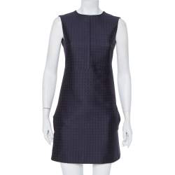Celine Navy Blue Brocade Sleeveless Sheath Dress S