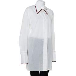 Pre Owned Celine White Cotton Contrast Trim Detail Button Front Phoebe Philo Long Shirt M