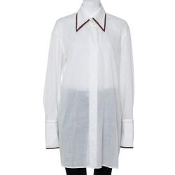 Pre Owned Celine White Cotton Contrast Trim Detail Button Front Phoebe Philo Long Shirt M