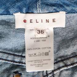 Pre Owned Celine Blue Denim Embroidered Mini Skirt S