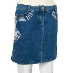 Pre Owned Celine Blue Denim Embroidered Mini Skirt S