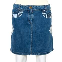 Pre Owned Celine Blue Denim Embroidered Mini Skirt S